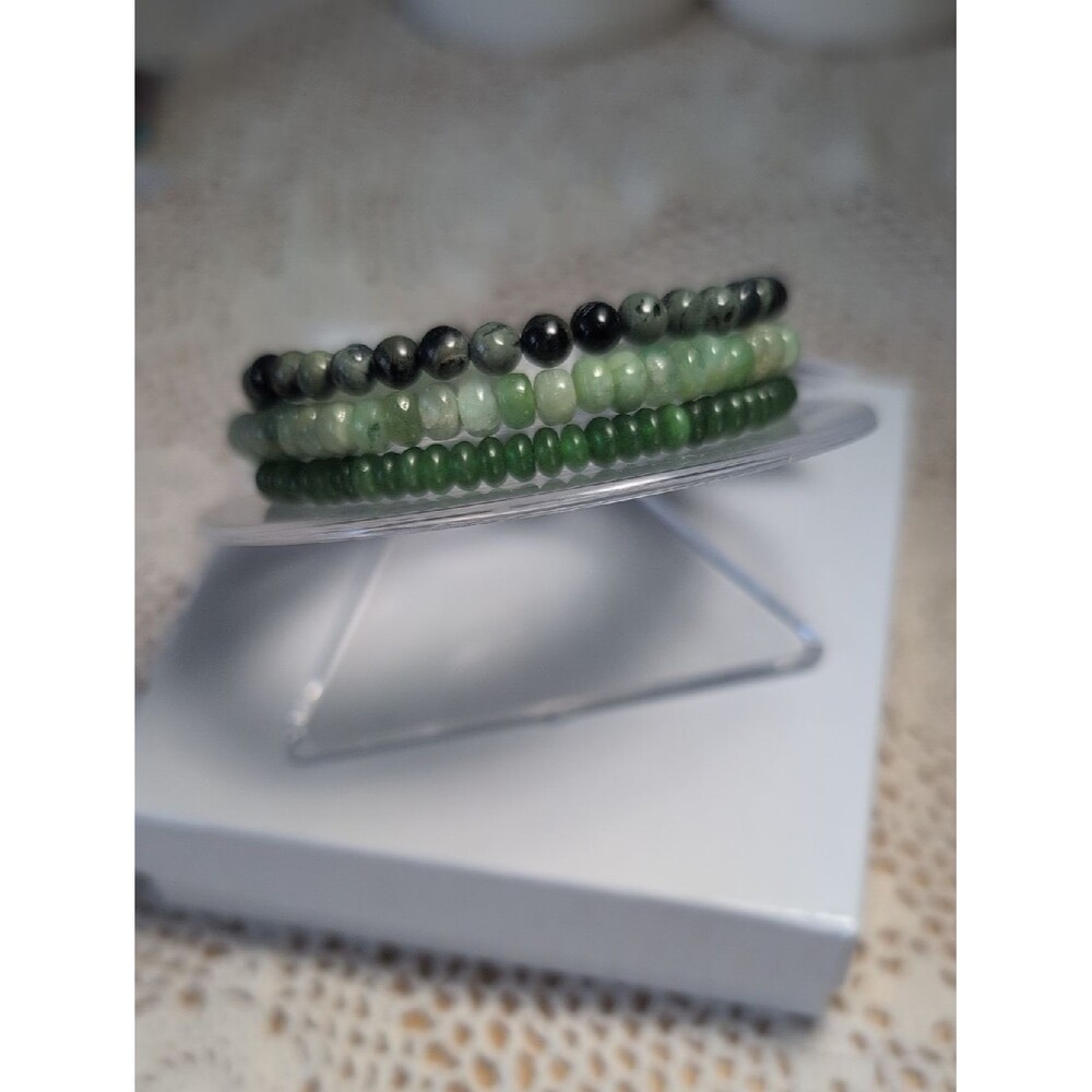 Stretch Bracelet Set- Jade, Emerald, Kambaba Jasper